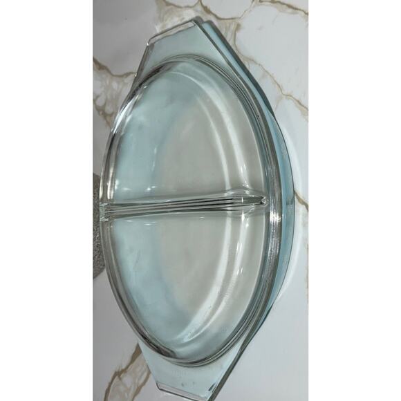 PYREX Turquoise Snowflake Divided Casserole Dish With Lid 1/2 Quart Vintage 1950 - Picture 8 of 11